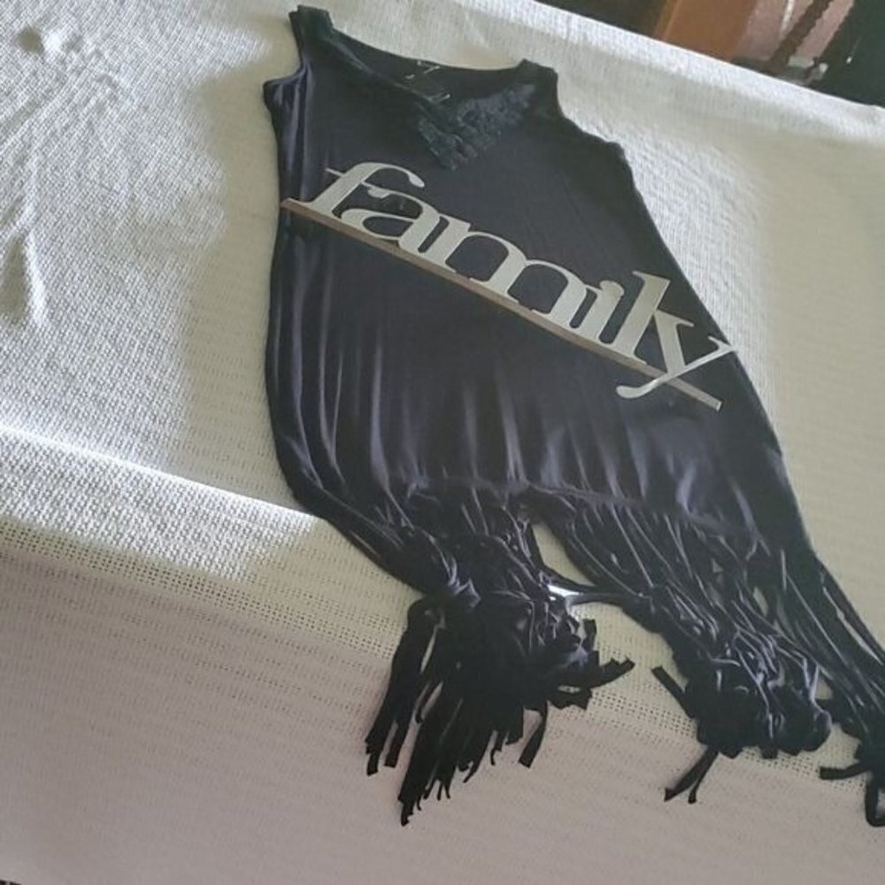 Design Black Fringed‎ Sleeveless Midi Hippi 50% Sz M Dress Costume